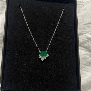 Silver Necklace with Green Gemstone Pendant